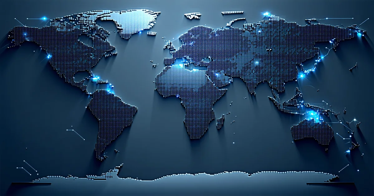 Stylized world map showing multiple regional power centers with connecting arcs