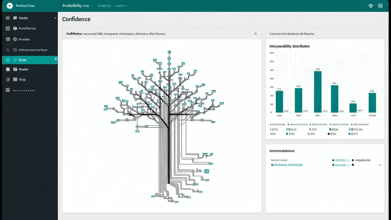 Principle platform interface showing scenario branching tree editor with probability distribution panel